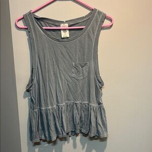 Gray Sleeveless Ruffle Hem Top